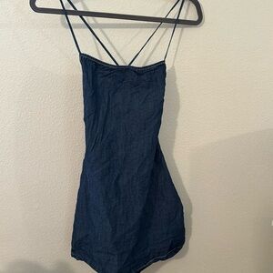 Zara Chambray Denim Mini Trapeze Swing Dress Size M